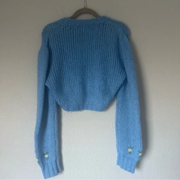 Alessandra Rich Luisaviaroma Exclusive Cropped Wool Knit Sweater in Light Blue